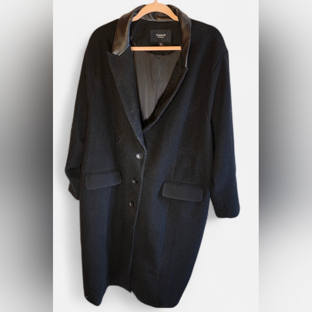 Torrid Black Wool Blend Coat with Leather Collar Women's Size 4X